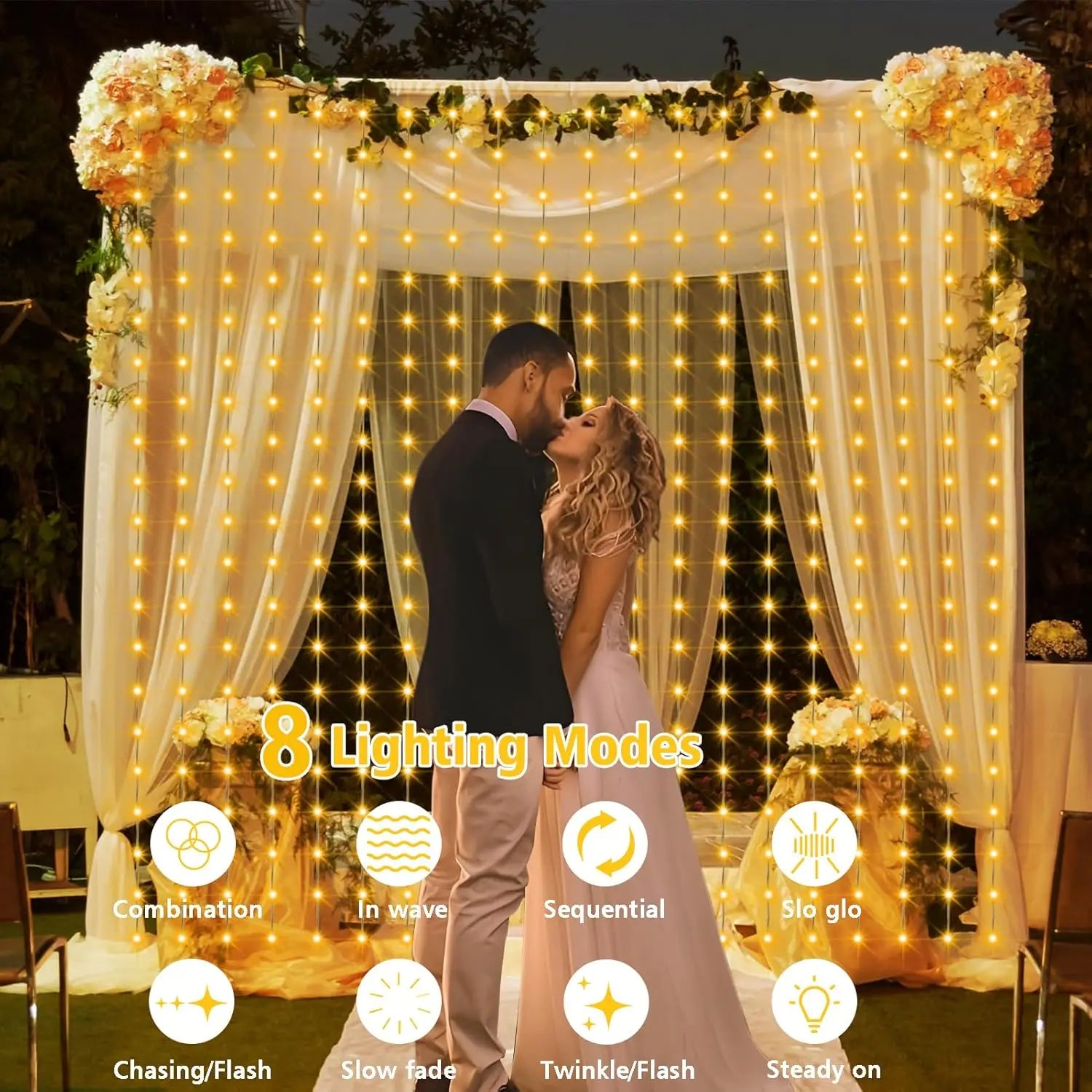 Solar Curtain Light LED Outdoor Waterproof 300leds Garland Decoration String Lights Yard Fairy Garland String Lights