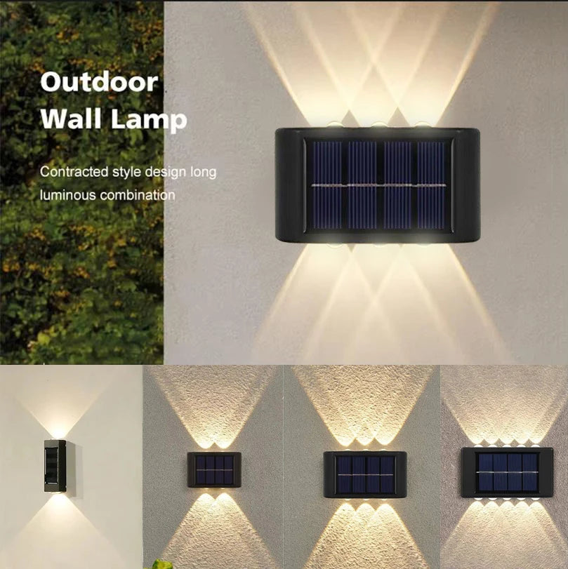 4/6/8/10LEDs Solar Wall Lamp Yard Street Decor Light Outdoor Waterproof Up and Down Luminous Lighting Garden Landscape Lamp