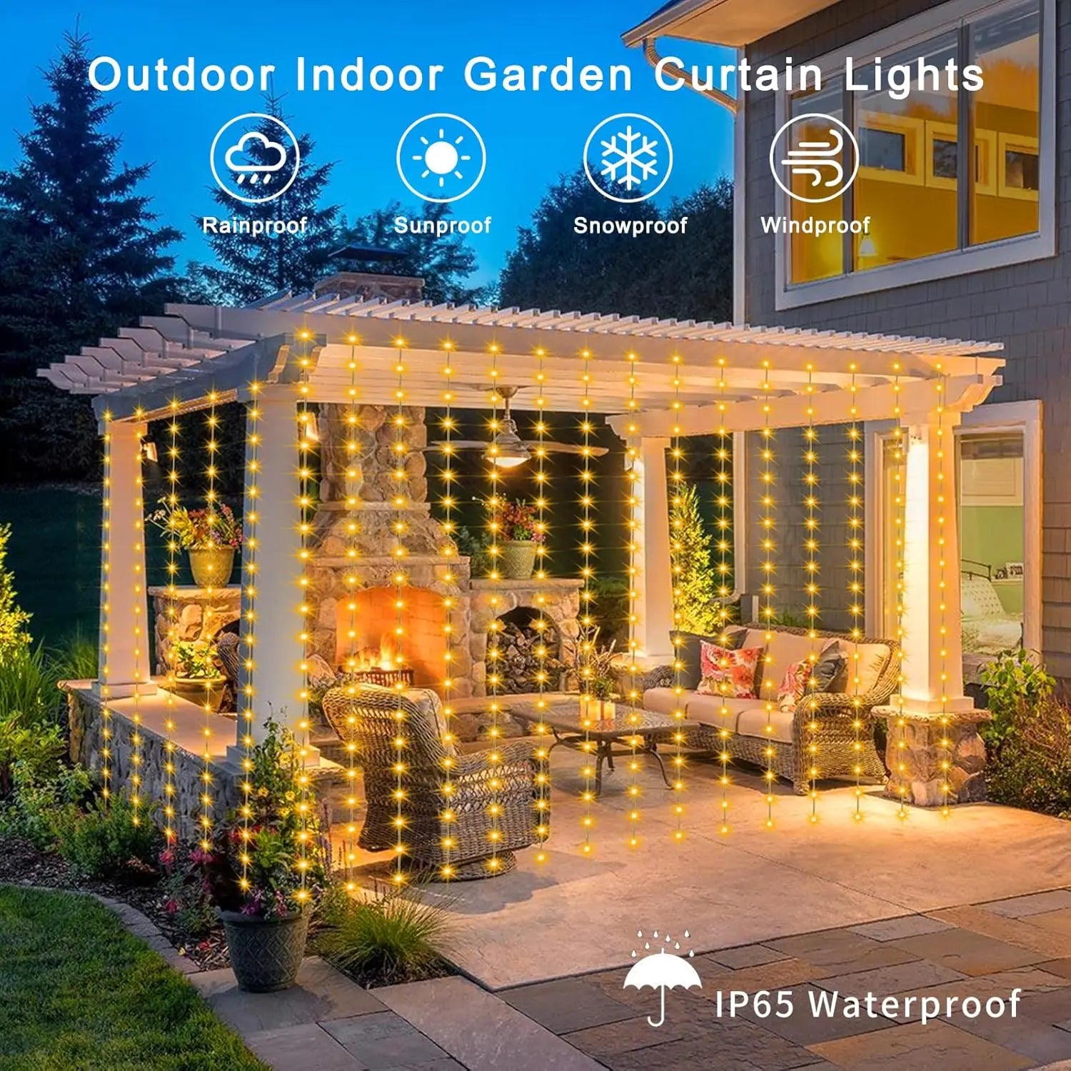Solar Curtain Light LED Outdoor Waterproof 300leds Garland Decoration String Lights Yard Fairy Garland String Lights