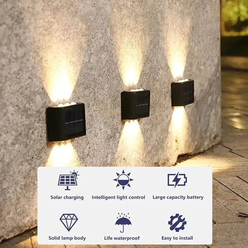 4/6/8/10LEDs Solar Wall Lamp Yard Street Decor Light Outdoor Waterproof Up and Down Luminous Lighting Garden Landscape Lamp